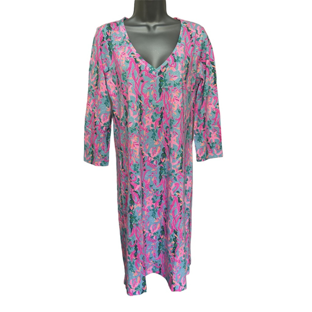 NWOT Lilly Pulitzer Tessa Seaweed Samba 3/4 Sleeve V-neck dress size Medium#